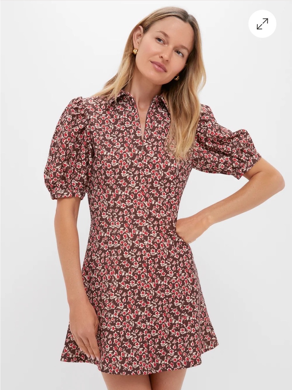 Tuckernucl Hyacinth House Brown & Red Floral Corduroy Front Zip Mini Dress